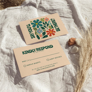 Modern Groovy Colourful Retro Bold Floral Wedding RSVP Card