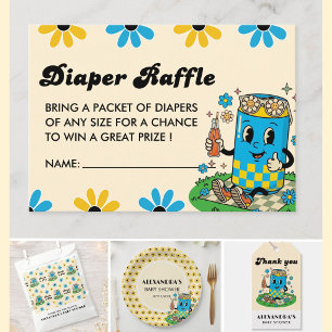 Modern Groovy Daisy Blue Yellow She's Ready to Pop Enclosure Card