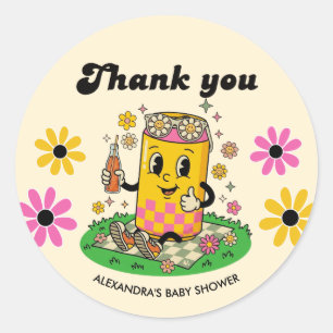 Modern Groovy Daisy Pink Ready to Pop Thank you Classic Round Sticker
