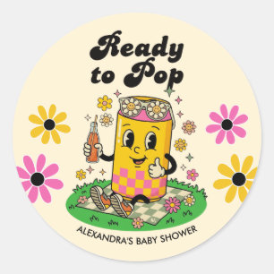 Modern Groovy Daisy Pink Yellow She's Ready to Pop Classic Round Sticker