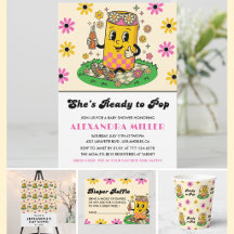Modern Groovy Daisy Pink Yellow She's Ready to Pop