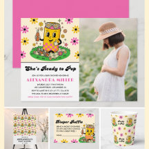 Modern Groovy Daisy Pink Yellow She's Ready to Pop