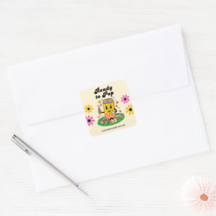 Modern Groovy Daisy Pink Yellow She's Ready to Pop Square Sticker