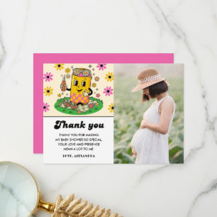 Modern Groovy Daisy Pink Yellow She's Ready to Pop Thank You Card