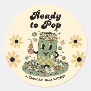 Modern Groovy Daisy Sage Green She's Ready to Pop Classic Round Sticker