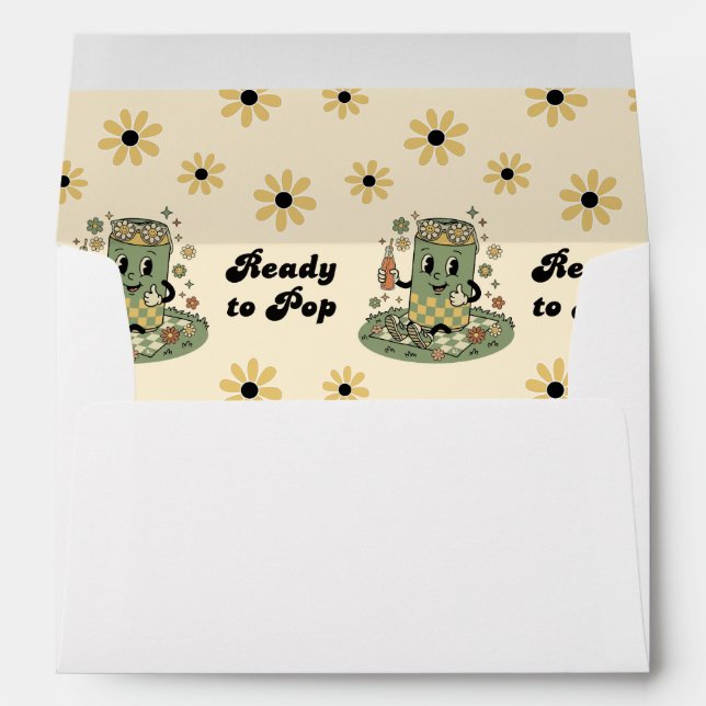 Modern Groovy Daisy Sage Green She's Ready to Pop Envelope (Back (Bottom))
