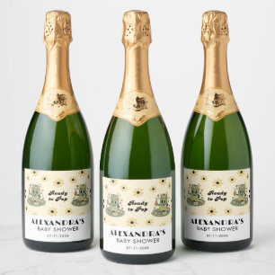 Modern Groovy Daisy Sage Green She's Ready to Pop Sparkling Wine Label