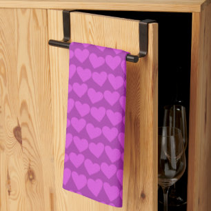 Modern Groovy Purpl Hearts Pattern Valentines Cute Tea Towel