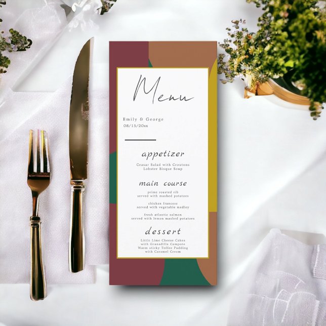 Modern Groovy Retro 70's Colourful Abstract Weddin Menu (Creator Uploaded)
