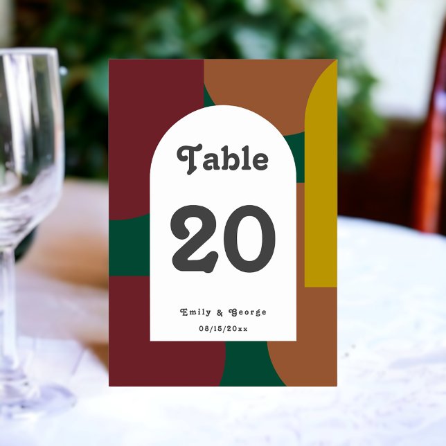 Modern Groovy Retro 70's Colourful Abstract Weddin Table Number (Creator Uploaded)