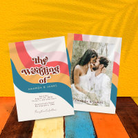 Modern Groovy Retro 70s Wavy Lines Photo Wedding