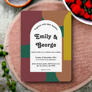 Modern Groovy Retro Colourful Abstract Art Wedding Invitation