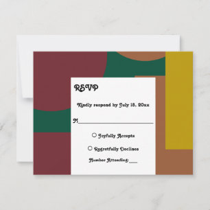 Modern Groovy Retro Colourful Abstract Wedding RSVP Card