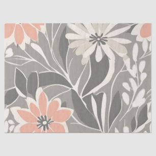 Modern Groovy Retro Coral Pink Grey Flowers Tissue Paper