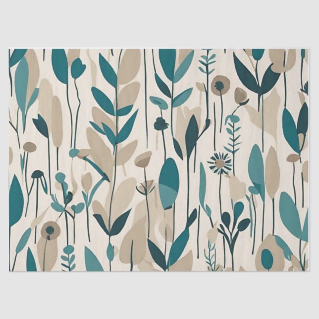 Modern Groovy Retro Mod Teal Flowers Tissue Paper (Front)