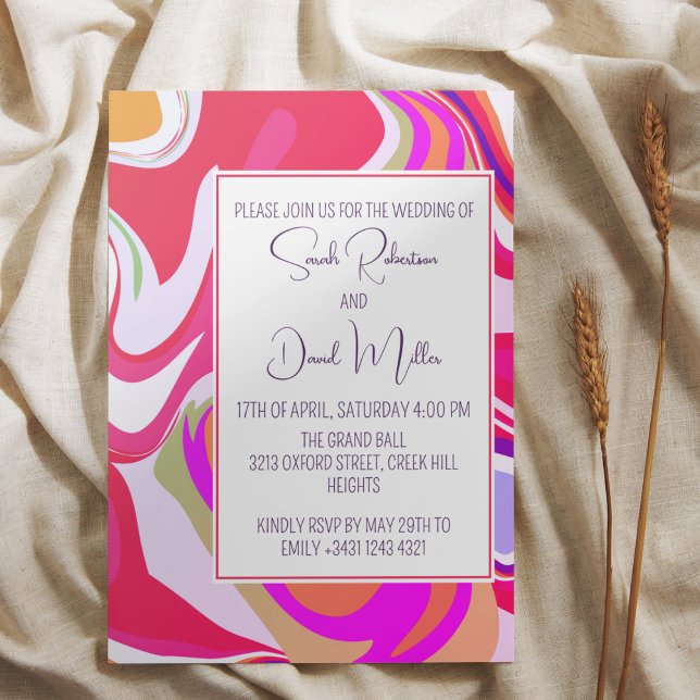 Modern Groovy Swirl Vibrant Pink Wedding Invitation (Creator Uploaded)