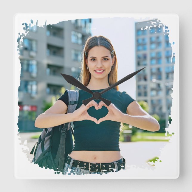 Modern Grunge Border Photo Square Wall Clock (Front)