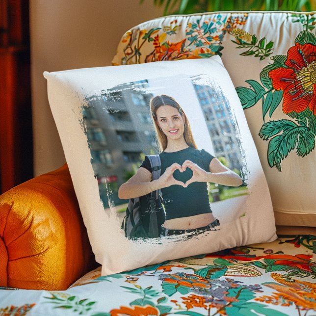Modern Grunge Border Photos Cushion (Create Your Own Photo Pillow)