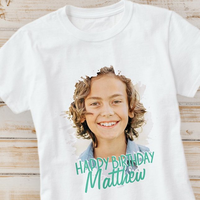 Modern Grunge Cool Custom Photo Birthday Greeting T-Shirt (Creator Uploaded)