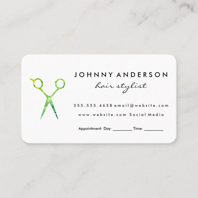 Modern Grunge Green Scissors Appointment II Card (Front)