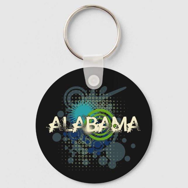 Modern Grunge Halftone Alabama Keychain Dark (Front)