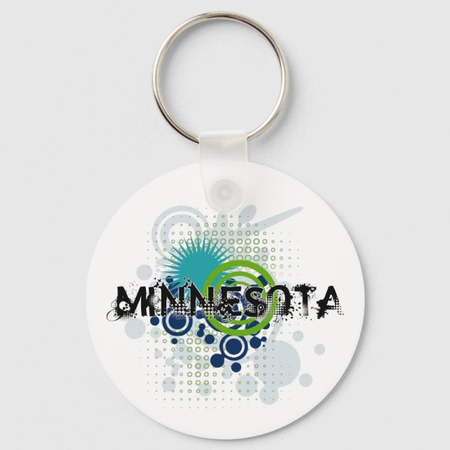 Modern Grunge Halftone Minnesota Keychain (Front)