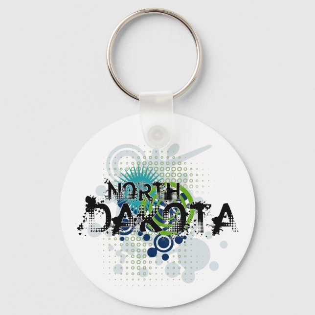 Modern Grunge Halftone North Dakota Keychain (Front)