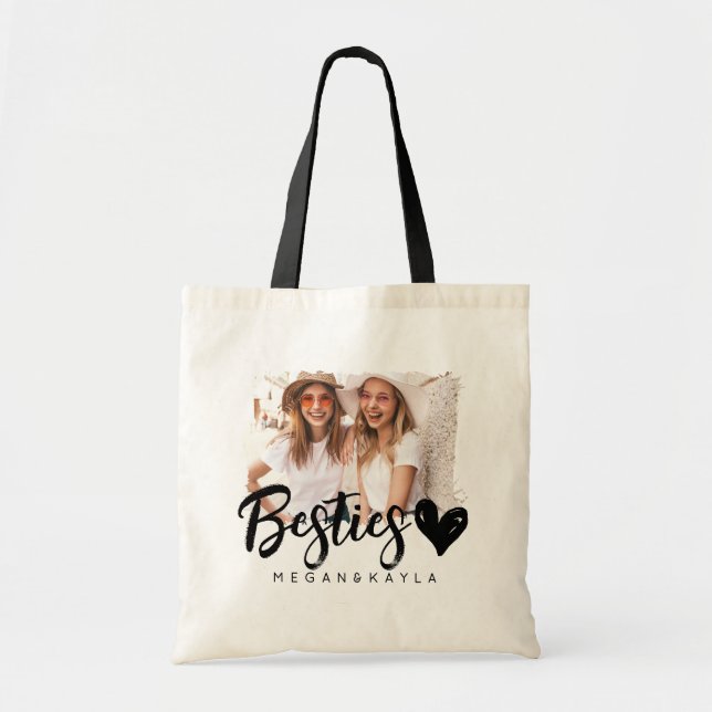 Modern Grunge Heart Best Friends BFF Photo Tote Bag (Front)