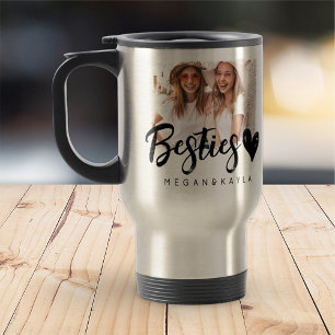 Modern Grunge Heart Best Friends BFF Photo Travel Mug