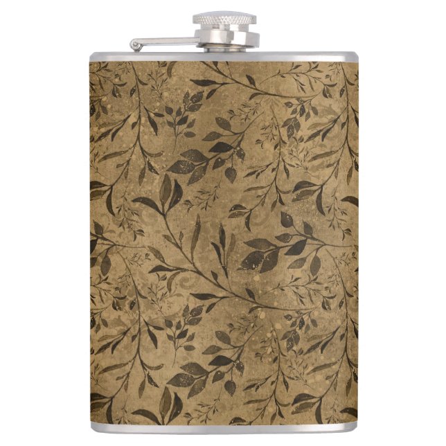 Modern Grunge Leaf Pattern - Flask (Front)