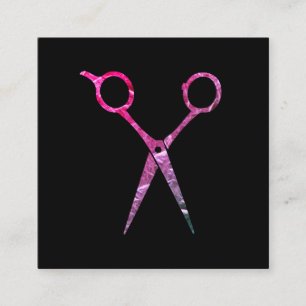 Modern Grunge Magenta Pink Scissors Square Business Card