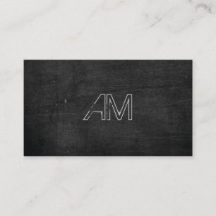 Modern Grunge Monogram on Black Wood Business Card