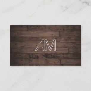 Modern Grunge Monogram on Brown Wood Business Card