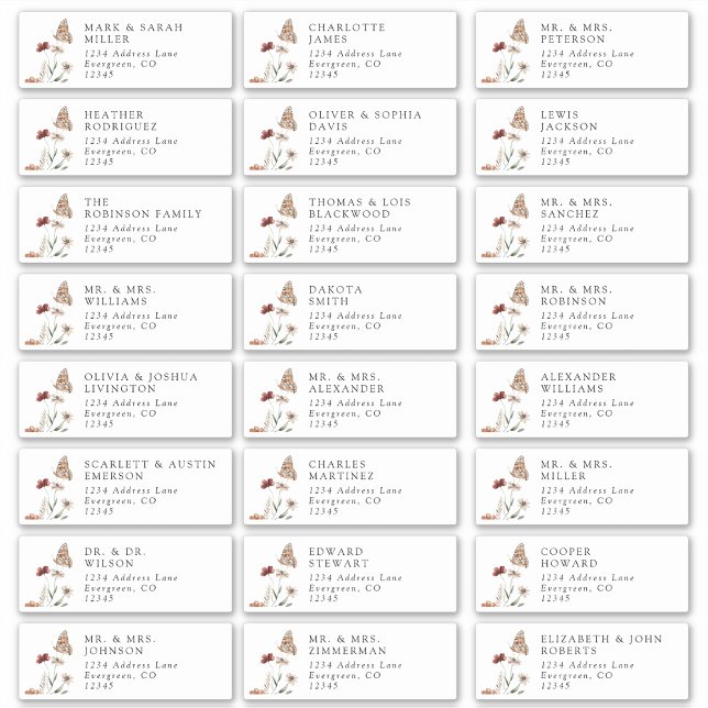 Modern Guest Address Labels (Modern White Floral Guest Address Labels with Butterfly by Painted Paperie
)