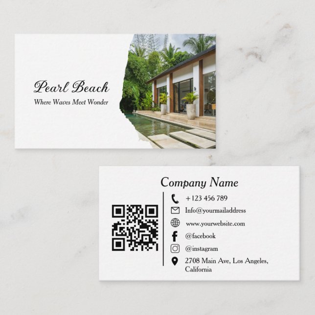Modern Guest House QR Code Vacation Rental Photo Business Card (Front/Back)