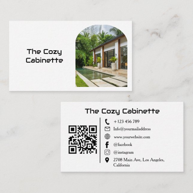 Modern Guest House Vacation Rental QR Code Photo Business Card (Front/Back)
