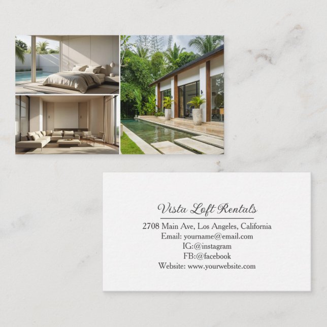 Modern Guest House Vacation Rental Three Photo Business Card (Front/Back)