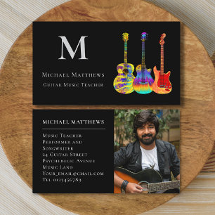 Modern Guitar Music Teacher Custom Photo Business Card