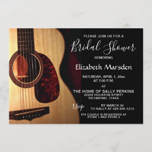 Modern Guitar Musical Hand Lettered Bridal Shower Invitation
