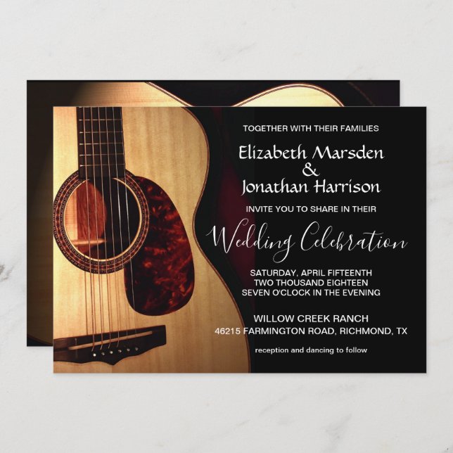 Modern Guitar Musical Hand Lettered Wedding Invitation (Front/Back)
