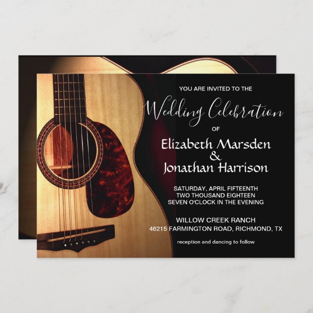 Modern Guitar Musical Hand Lettered Wedding Invitation (Front/Back)