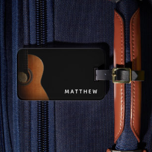 Modern Guitar Musician Black and White Photo Luggage Tag