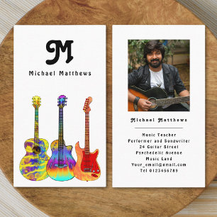 Modern Guitar Teacher Custom Photo Business Card