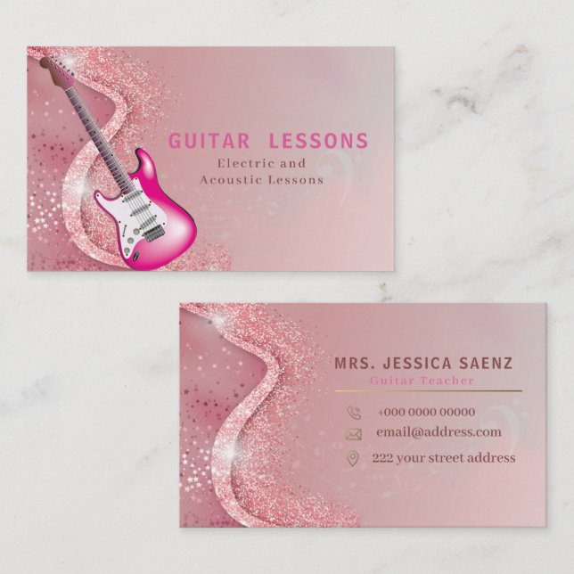 Modern Guitar Teacher Electric & Acoustic Lessons  Business Card (Front/Back)