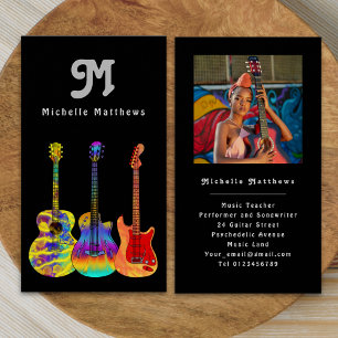 Modern Guitar Teacher Professional Musician Photo Business Card