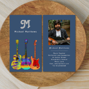 Modern Guitar Teacher Professional Musician Photo Business Card