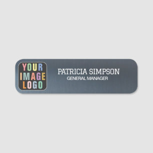 Modern Gunmetal Silver Grey Professional Logo Text Name Tag