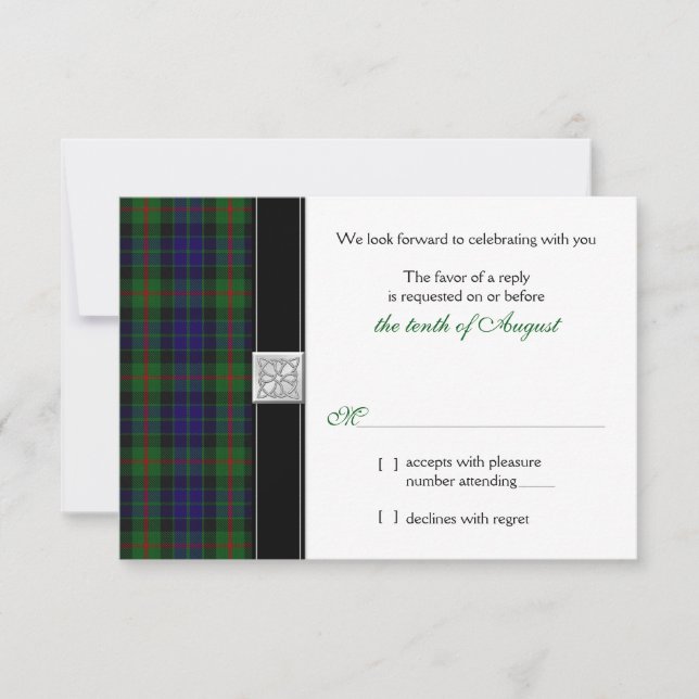Modern Gunn Tartan Wedding RSVP Reply Card (Front)