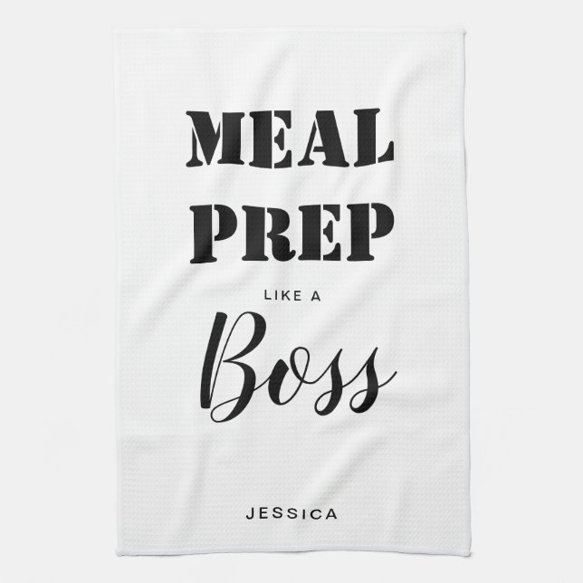 Modern Gym Healthy Cooking Meal Prep Like A Boss Tea Towel (Vertical)