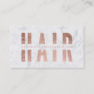 Modern hair cut out rose gold typography marble business card
